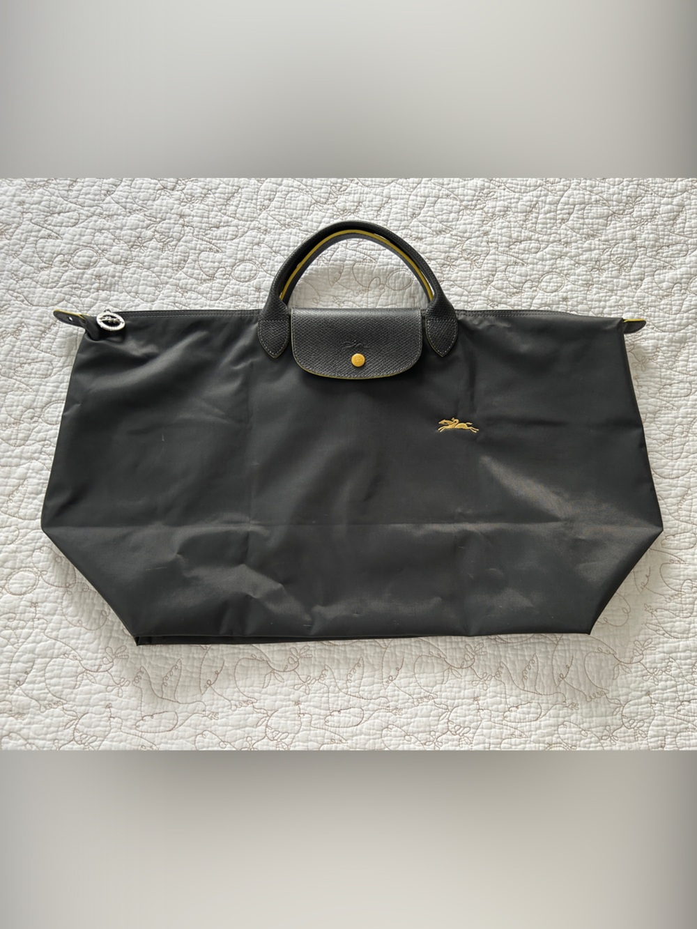 Longchamp Dark Grey Bag with Yellow Trim - Picture 2 of 5